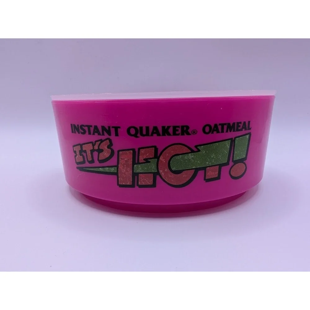 Vintage Instant Quaker Oatmeal It's HOT Pink Plastic Color Bowl 1992 With Lid